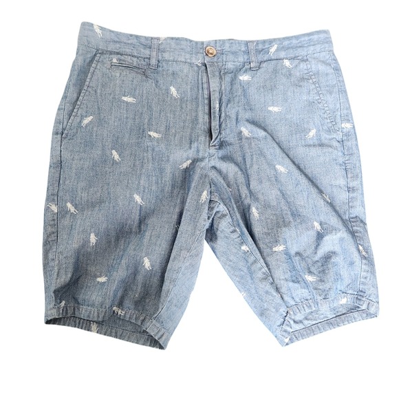 Johnnie-O Mens Shorts Size 32 Blue Hula Dancer Print Casual Chino Summer - Picture 1 of 8